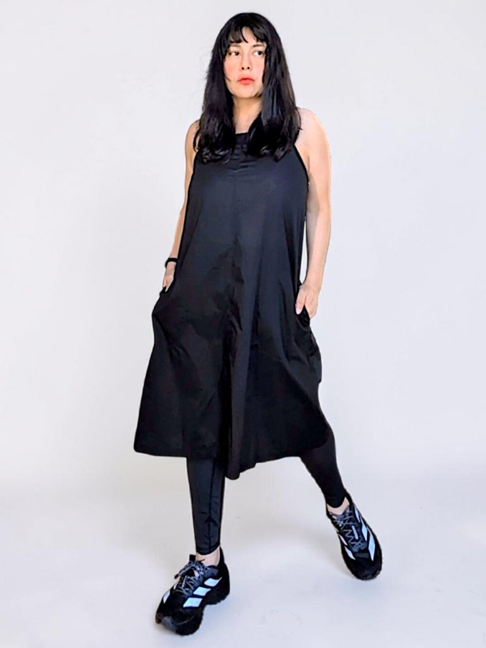 Gudrun Sjoden 100% organic cotton black minimalist pockets oversized dress W's S
